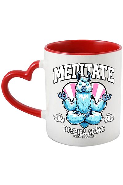 StoryGift Romania Meditation Mug Lama take a deep breath pizza is coming,, 330ml, Ceramic with Heart Handle, With,STG