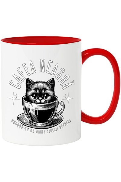 StoryGift Romania Black Coffee Mug enjoy the magic of coffee cat, 330ml, Ceramic with Ro Handle, With,STG