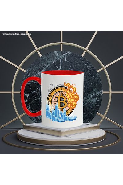 StoryGift Romania Bitcoin Mug, Ice, Flames, Money, Crypto Coins, Multicolor 330 ml, Ceramic, With ,STG