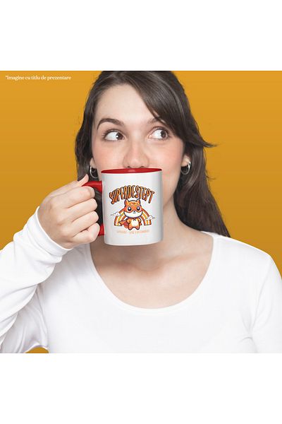 StoryGift Romania Super Smart Superhero Mug, Courage and Determination, 330ml, Ceramic with Red Handle, With ,STG