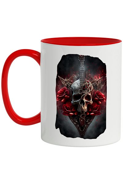 StoryGift Romania Guitar Mug, Skull, Roses, Gothic, Musical Instrument, Music Lovers, With ,STG