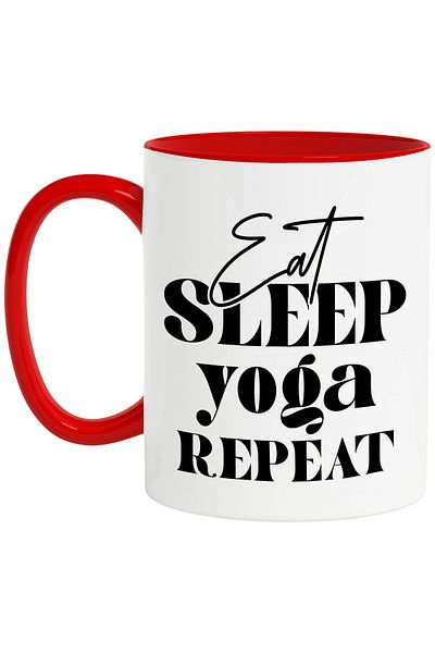 StoryGift Romania Mug for yoga practitioners with the message in English "Eat sleep, yoga, repeat", With ,STG