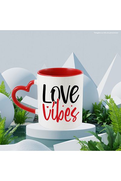 StoryGift Romania Mug with hearts and the text in English "Love vibes" - vibrations of love, With ,STG.