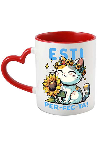 StoryGift Romania Cana Pisica cu Floricele - Esti Per-fec-ta, 330ml, Ceramica...