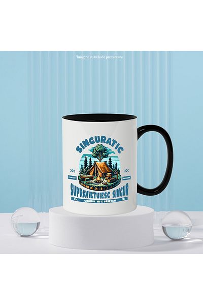 StoryGift Romania Mug survive alone camping tent forest nature, 330ml, Ceramic with Handle, With, STG.