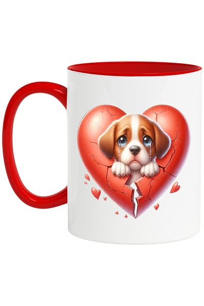 StoryGift Romania Mug with a sad puppy, illustration, tears, broken heart, broken, crushed, d, With ,STG