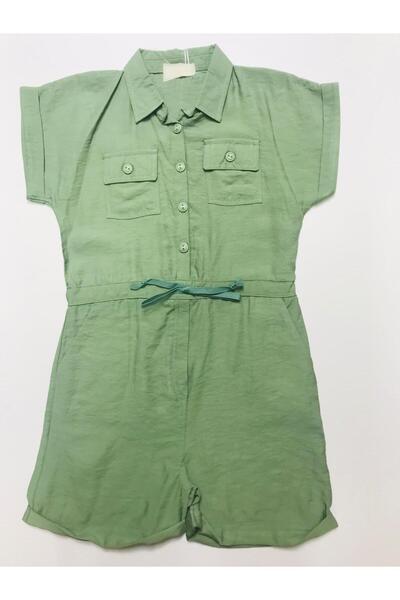 Baby Slon Kids Clup Yazlık yakalı çift cepli kısa şortlu kız çocuk tulum