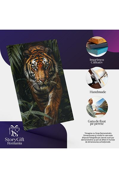 StoryGift Romania Canvas Painting 70 x 50CM Canvas Fierce Tiger Hidden Behind Plants Ready to Come Out l,STG.