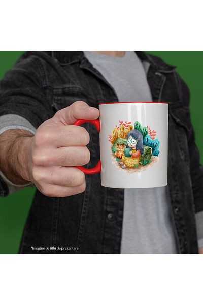 StoryGift Romania Mug With Princess, Crown, Hearts, Clip, Multicolor 330 ml Ceramic with Red Handle, With ,STG