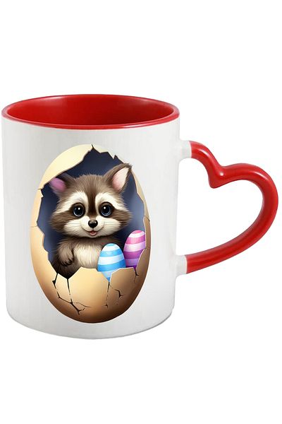 StoryGift Romania Mug with a baby raccoon sitting in a broken egg | illustration | painted eggs | r, Cu ,STG