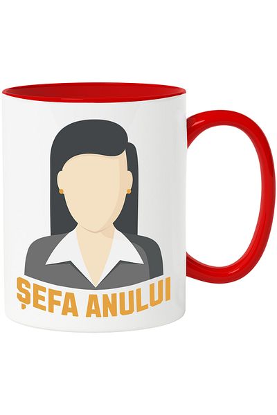 StoryGift Romania Boss of the Year Mug, Woman in Suit, Leader, Work, 330ml, Ceramic with Red Handle, With M,STG.