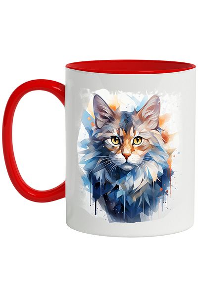 StoryGift Romania Cat Head Mug, Mosaic, Geometric, Illustration, Multicolor 330 ml, Ceramic, With ,STG