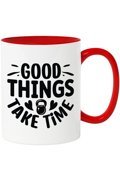 StoryGift Romania Mug with hearts and the text "Good things take time" - good things take time, With ,STG