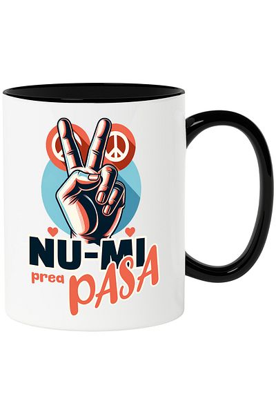StoryGift Romania Mug I don't really care, peace sign, relaxation, 330ml, Ceramic with Black Handle, With Handle, STG