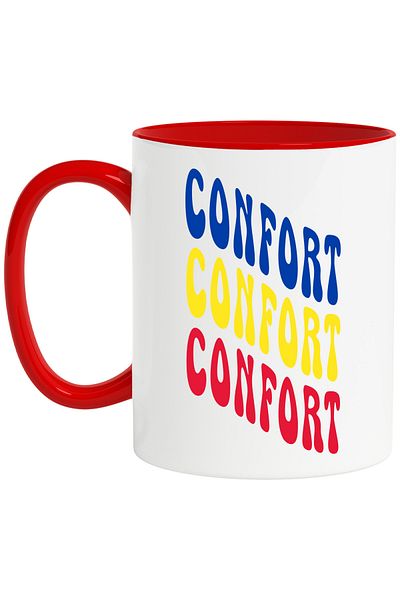 StoryGift Romania The Word Comfort Mug, in the Colors of the Romanian Flag, Red, Yellow, Blue, T, With, STG.