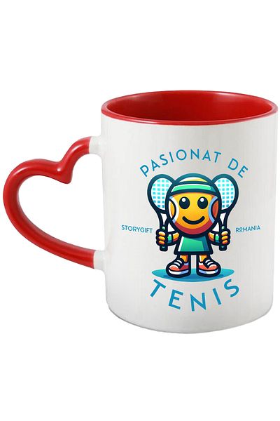 StoryGift Romania Smiling Tennis Ball Tennis Enthusiast Mug, 330ml, Ceramic with Heart Handle, With ,STG