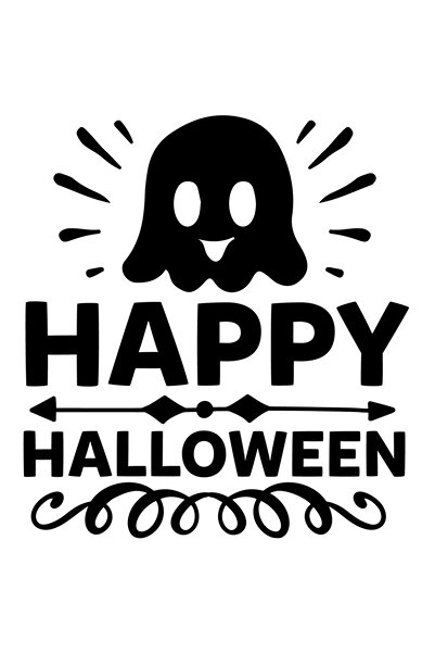 StoryGift Romania Sticker Autocolant 70CM Exterior cu o fantoma si textul "Happy Halloween" - Halloween fericit