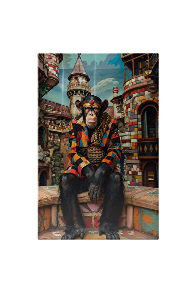 StoryGift Romania Tablou Canvas Maimuta Indiana Langa Cladiri Cu Diverse Culori Imbracat In Sacou Colorat Cu Pri