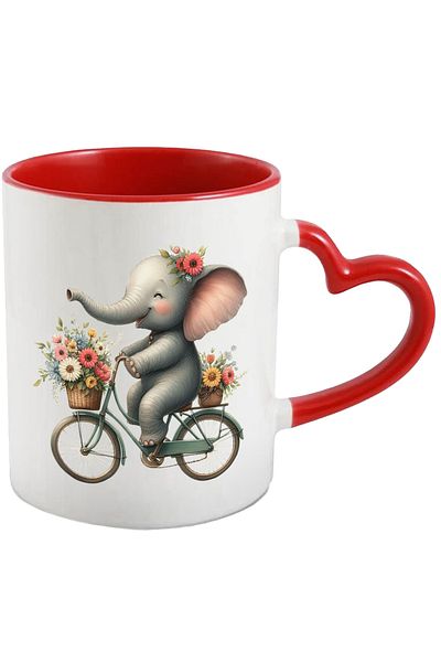 StoryGift Romania Mug with a baby elephant riding a bike | ride | flower baskets, With ,STG