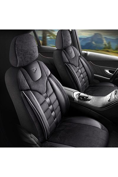 Panda Set Huse Scaune Auto Panda Toronto, tip Alcantara,pentru bancheta rabatabila, negru, 11 piese
