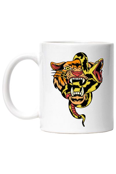 StoryGift Romania Mug With Snake, Tiger, Fangs, Multicolor 330 ml, Ceramic with White Handle, With White Handle,,STG