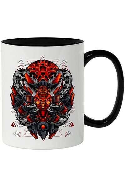 StoryGift Romania Mug With Oni Mask, Cyberpunk, Robot, Asian, Monster, Multicolor 330 ml, Ceramics, With ,STG