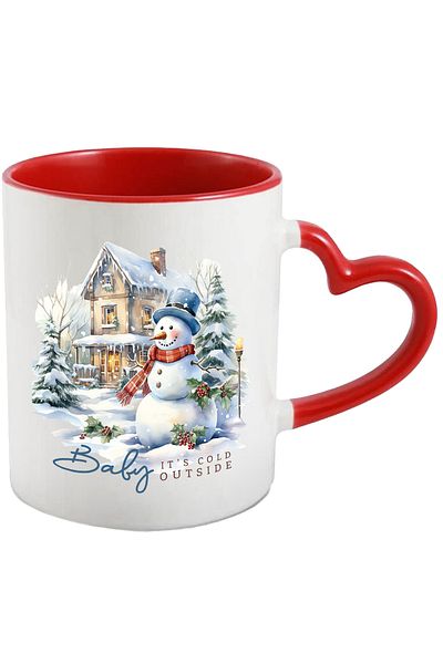 StoryGift Romania Mug with snowman in front of the house with the message "Baby, it's cold outside", Christmas, With,STG.