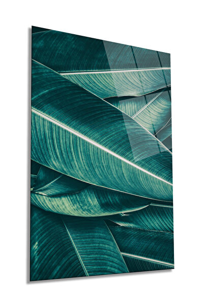 Rosyvien Tropska slika na staklu sa velikim listovima, vertikalna slika, deko...