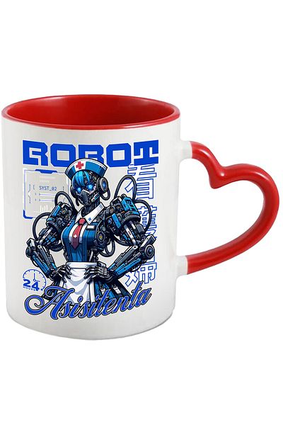 StoryGift Romania Cana asistenta medicala robot inteligenta artificiala, 330ml, Ceramica cu Maner , Cu ,STG