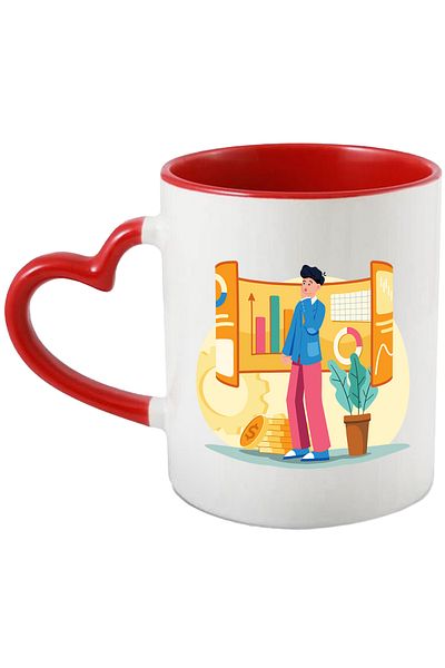 StoryGift Romania Mug With Coins, Graphics, Plan, Multicolor 330 ml, Ceramic with Red Heart Handle, With M,STG