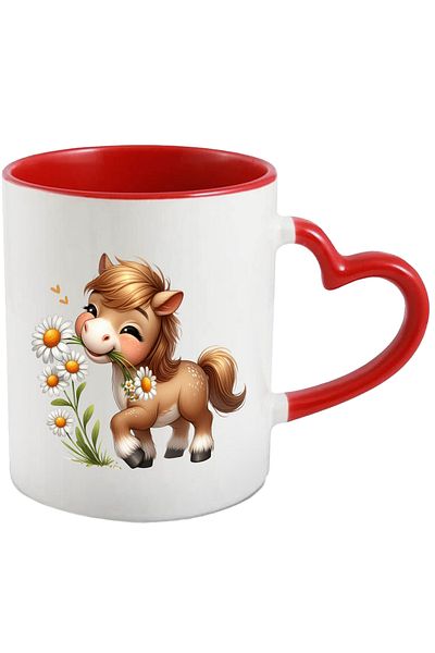 StoryGift Romania Mug with a pony holding some white flowers | nature | plants | freedom | play, With ,STG