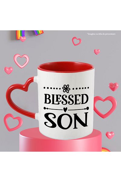 StoryGift Romania Mug with the text in English "Blessed son" - blessed son, good parents with Handle, With, STG.