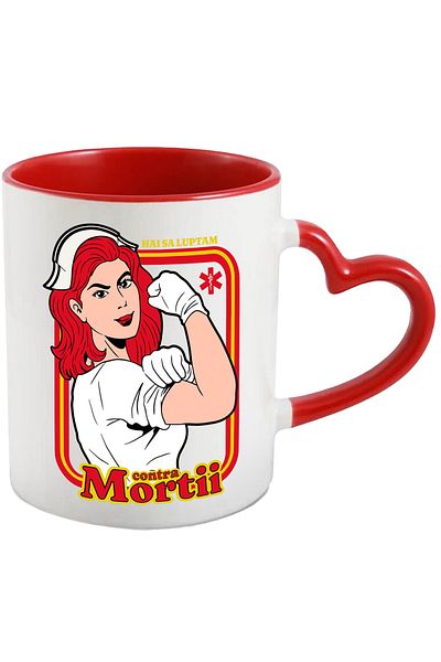 StoryGift Romania Warrior Nurse Mug Let's Fight, 330ml, Ceramic with Heart Handle, With,STG.