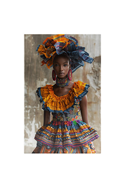 StoryGift Romania Tablou Canvas African: Femeie Cu Pielea Neagra In Rochie Co...