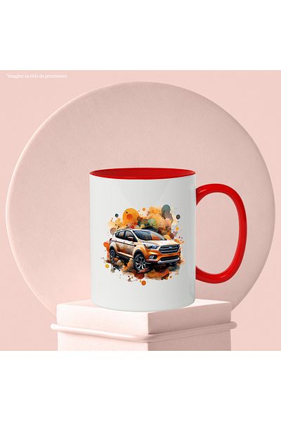 StoryGift Romania Mug With Car, Ford, Polka Dots, Watercolor, Wheels, Vehicle, Multicolor 330 ml, Ceramics, With ,STG