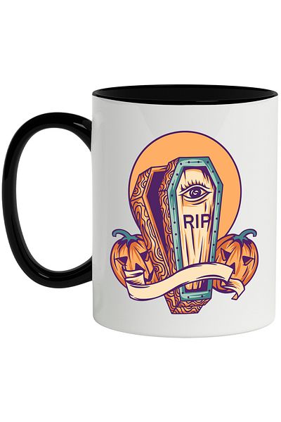 StoryGift Romania Halloween Mug: Coffin, Pumpkins, Sunset, Wood, Eyes, Ribbon, Multicolor 330 , With ,STG