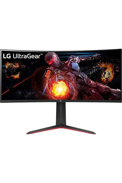 LG شاشة ألعاب UltraGear منحنية مقاس 34 بوصة بدقة QHD، بمعدل تحديث 160 هرتز، وزمن استجابة 5 مللي ثانية، وتقنية FreeSync، وHDR10، وsRGB، ومكبرات صوت، ومنفذ HDMI/DP