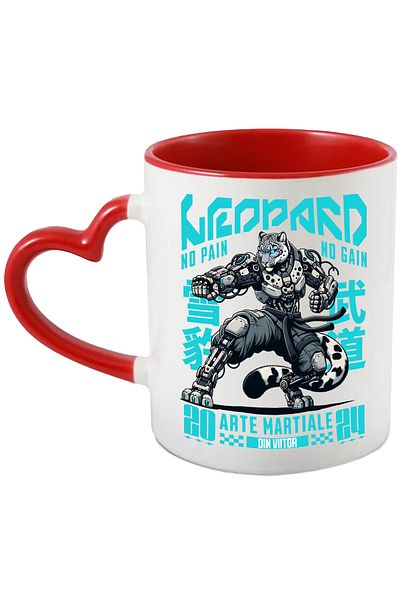 StoryGift Romania Leopard Robot Mug - Martial Arts of the Future, 330ml, Ceramic with Heart Handle R, With, STG