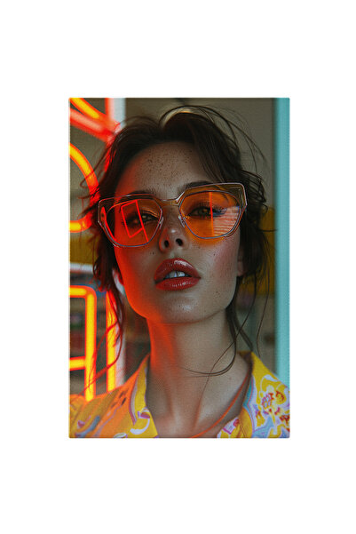 StoryGift Romania Tablou Canvas: Leduri In Spatele Femeii Cu Pistrui Si Camas...