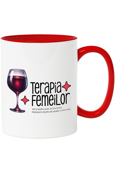 StoryGift Romania Red Wine Glass Mug Text Women's Therapy Gossip and Wine, 330ml, Ceramic with Handle, With ,STG