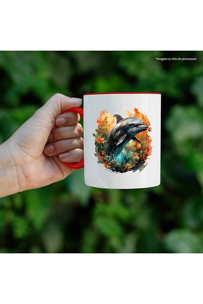 StoryGift Romania Dolphin Mug, Illustration, Jungle, Flowers, Leaves, Exotic, Multicolor 330 ml, Ce, Cu, STG