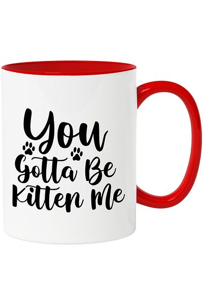 StoryGift Romania Mug with paws and the text "I think you're kidding" - cats feline joke with Red Handle, With M,STG