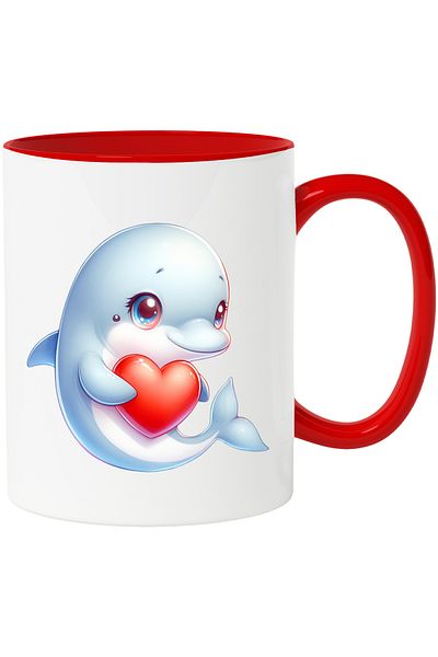 StoryGift Romania Mug with a dolphin holding a heart in its arms | illustration | appreciation | respect, With,STG