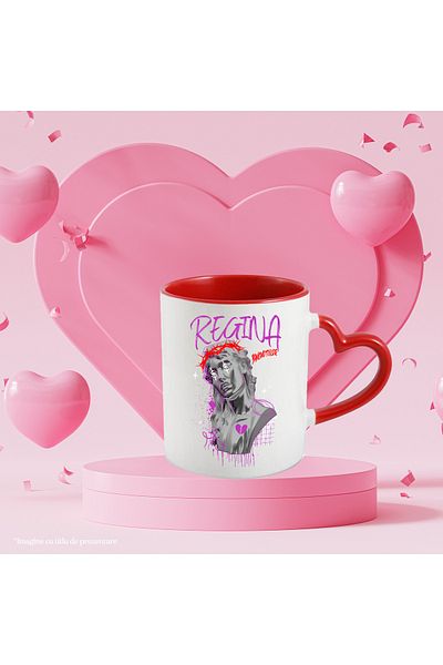 StoryGift Romania Mug Queen of Banknotes Statue Woman with Crown, 330ml, Ceramic with Heart Handle, With ,STG