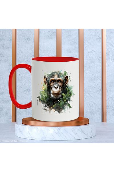 StoryGift Romania Monkey Mug, Leaves, Foliage, Vegetation, Watercolor, Multicolor 330 ml, Ceram, Cu