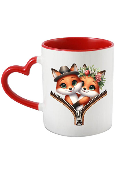 StoryGift Romania Mug with 2 foxes, illustration, zipper, close, crowded, cheerful, hat, flower, With ,STG