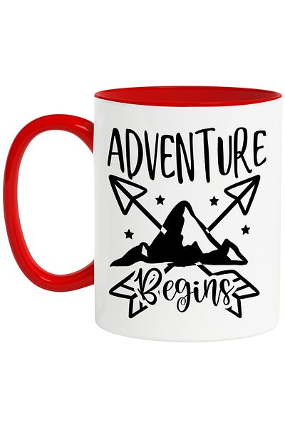 StoryGift Romania Mug with mountains and arrows with the message in English "Adventure begins" - aventura ince, Cu,STG