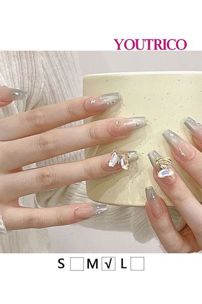 Youtrico 10 Press-on nails,Handmade false nails,Contrast gradient,Dreamy butterfly,M