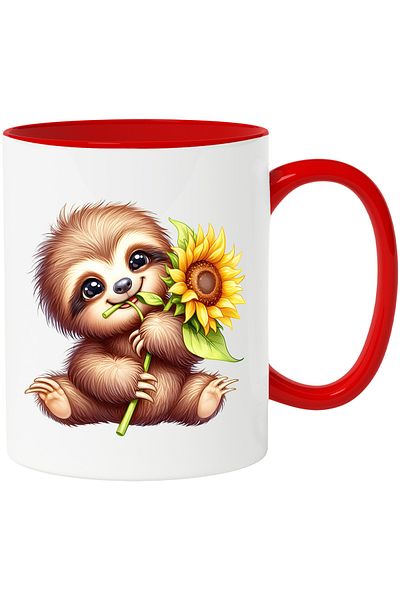 StoryGift Romania Mug with a baby Sloth holding a flower | illustration | sunflower, With ,STG