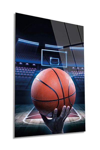 Rosyvien Pictură verticală din sticlă Arena de baschet, decor de perete pentru casă și birou, cadou de lux, rezistent la spargere și la zgârieturi